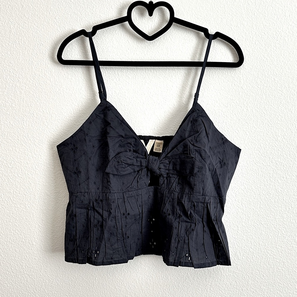Roxy Navy Blue Eyelet Cropped Tie-Front Cotton Top Size Various